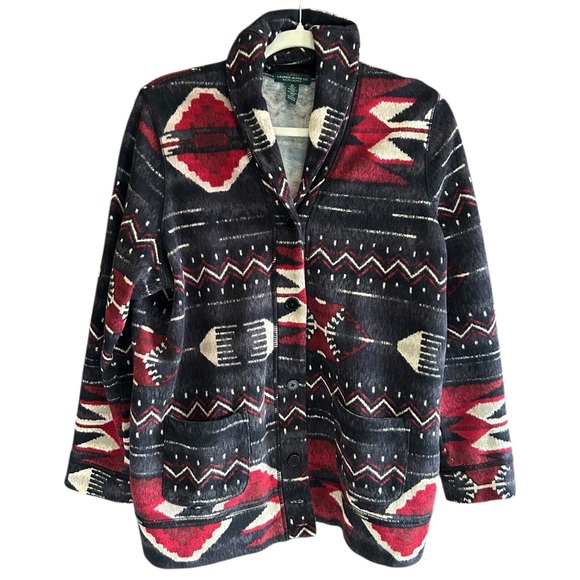 RALPH LAUREN Aztec Southwestern Print Fleece Jacket Blazer Cardigan L-2X - Picture 4 of 13